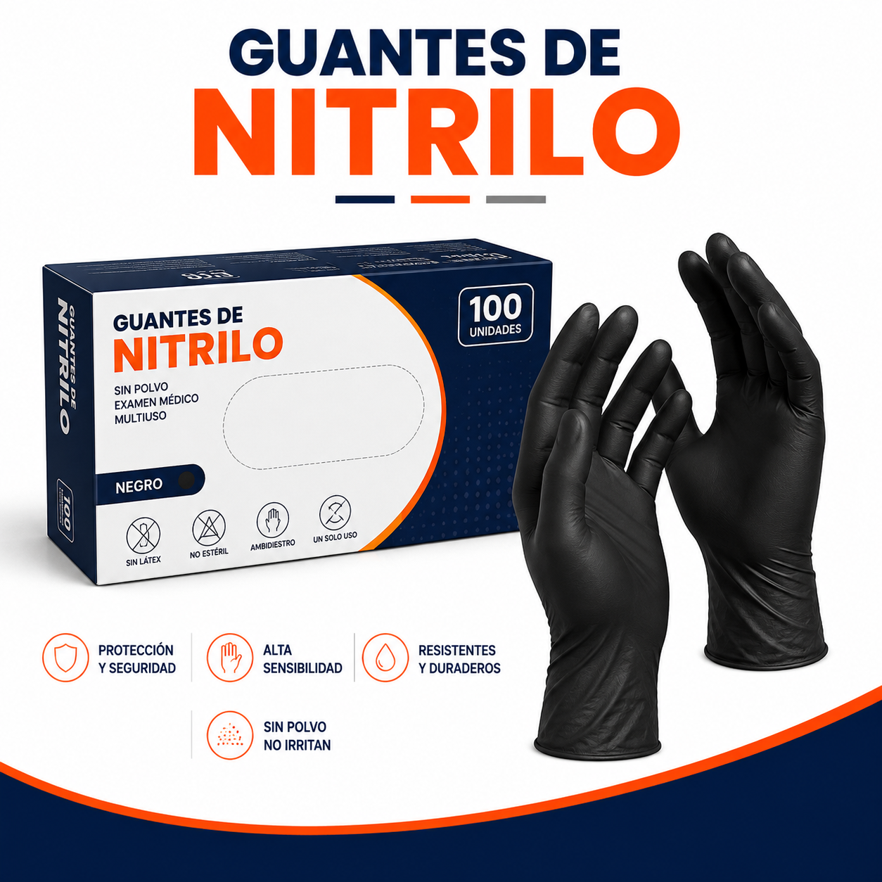 GUANTES DE NITRILO NEGRO TALLE M 2